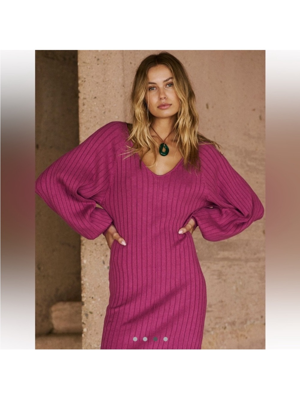 Free People Magenta Ribbed V-Neck Sweater Dress NWT